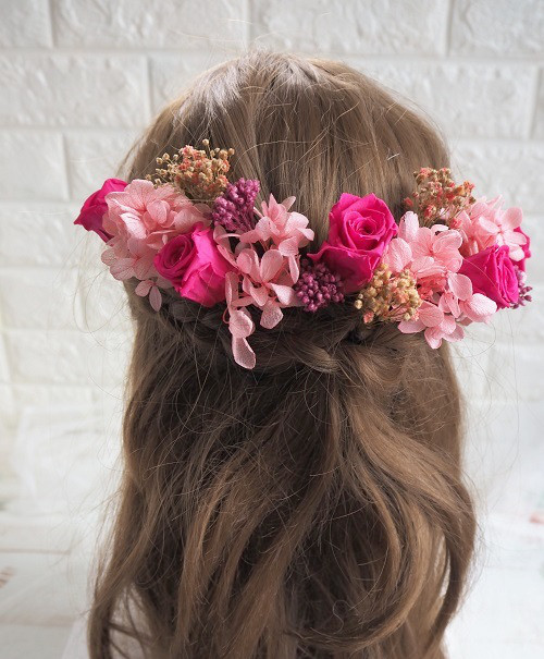 プリザーブドフラワーのバラ♡かすみ草のヘッドドレス＊ウエディング＊前撮り＊和婚＊ヘアアクセサリー＊