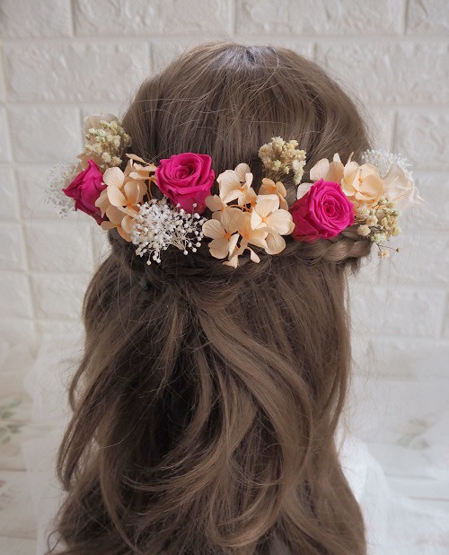 プリザーブドフラワーのバラ♡かすみ草のヘッドドレス＊ウエディング＊前撮り＊和婚＊ヘアアクセサリー＊