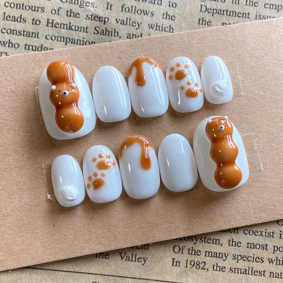みたらし団子くまネイル クマ ネイルチップ 韓国 食べ物 茶色 ブラウン