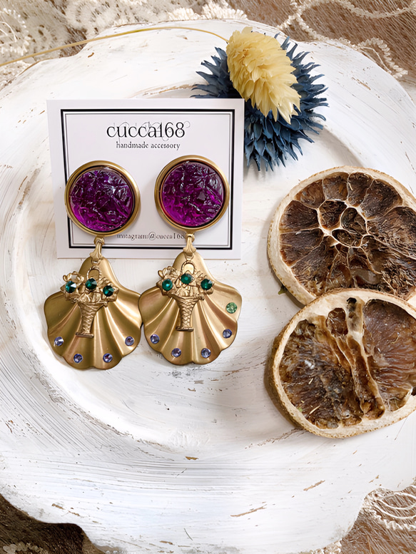 イタリアで購入　ヴィンテージ風花モチーフピアス WEB限定】イタリア製ヴィンテージ風フラワーモチーフロング