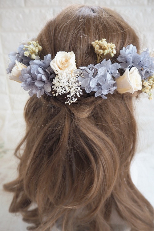 プリザーブドフラワーのバラ♡かすみ草のヘッドドレス＊ウエディング＊前撮り＊和婚＊ヘアアクセサリー＊