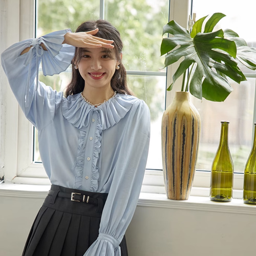 フリル襟 長袖ブラウス シャツブラウス ブラウス hellodream 通販