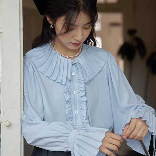 フリル襟 長袖ブラウス シャツブラウス ブラウス hellodream 通販