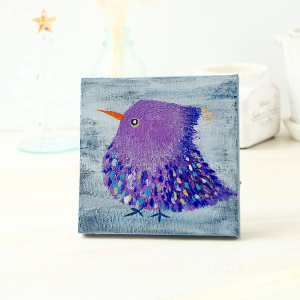 【原画】紫色の鳥　10cm角　送料無料 1枚目の画像