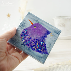 【原画】紫色の鳥　10cm角　送料無料 3枚目の画像