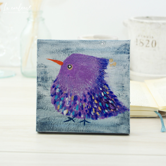 【原画】紫色の鳥　10cm角　送料無料 4枚目の画像