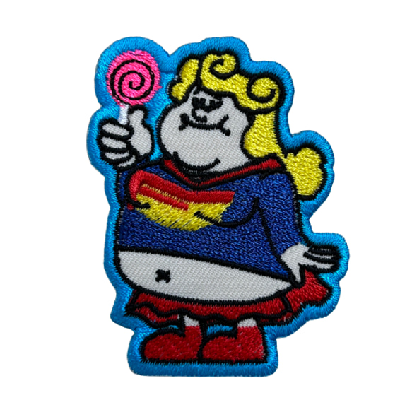 刺繍ワッペン　SUPER FAT GIRL【LOLLI POP ブルー】 1枚目の画像
