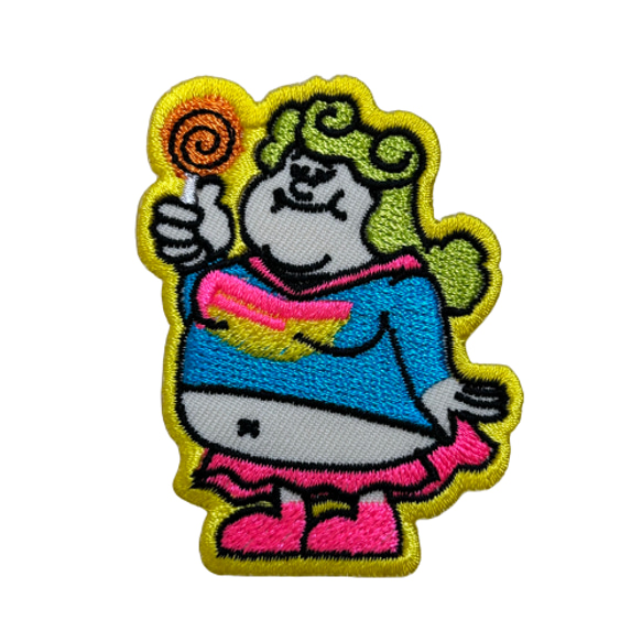 刺繍ワッペン　SUPER FAT GIRL【LOLLI POP イエロー】 1枚目の画像
