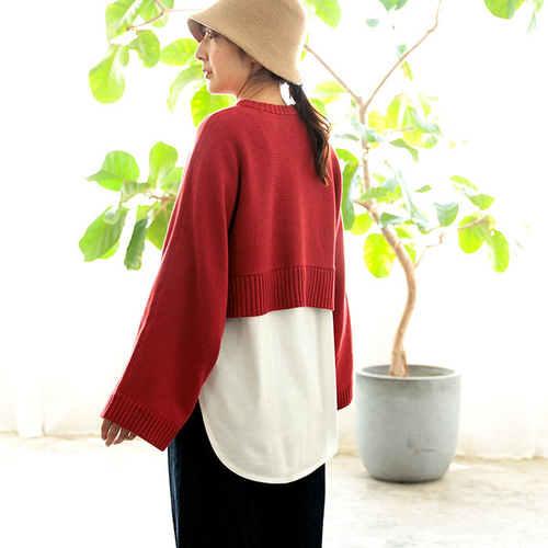 【PIECEMAKER】TS KNIT SLEEVELESS レイヤード Tシャツ (2色) 全4色】2set 重ね着 レイヤード ショート丈ドルマンニット