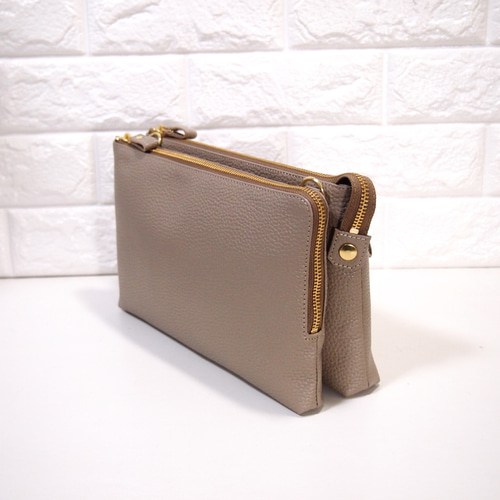 ☆ハンドメイド☆日本製☆本革☆お財布ポシェット☆L字ファスナー  