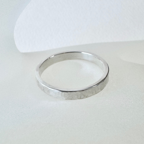 槌目リング3mm幅スクエア】高純度シルバー1000 純銀 平打ちハンマー