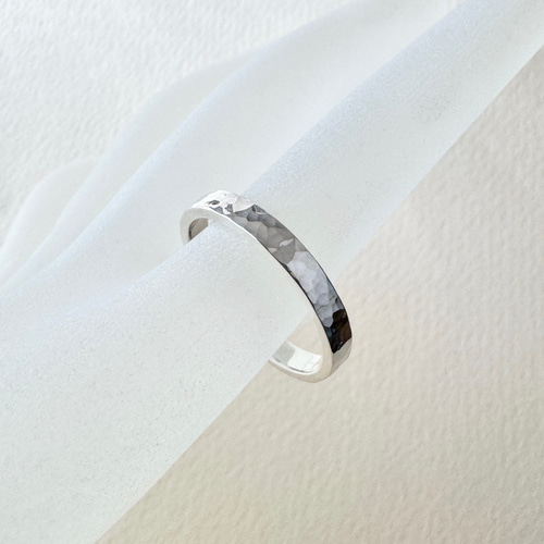 槌目リング3mm幅スクエア】高純度シルバー1000 純銀 平打ちハンマー