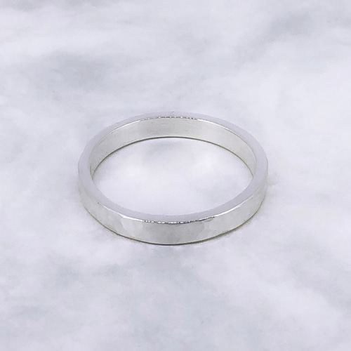 槌目リング3mm幅スクエア】高純度シルバー1000 純銀 平打ちハンマー