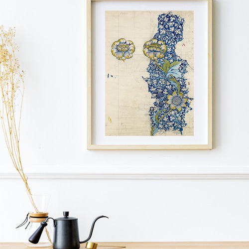 LOEWEロエベウィリアムモリスポスターフレーム 花柄 ダークグリーン ウィリアム・モリス花柄とリーフ模様アートポスター☆ボタニカル