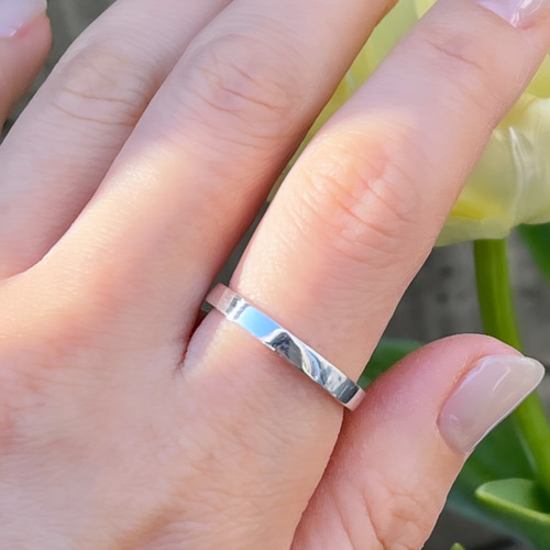 リング3mm幅スクエア】高純度シルバー1000 純銀 ミニマル フラット