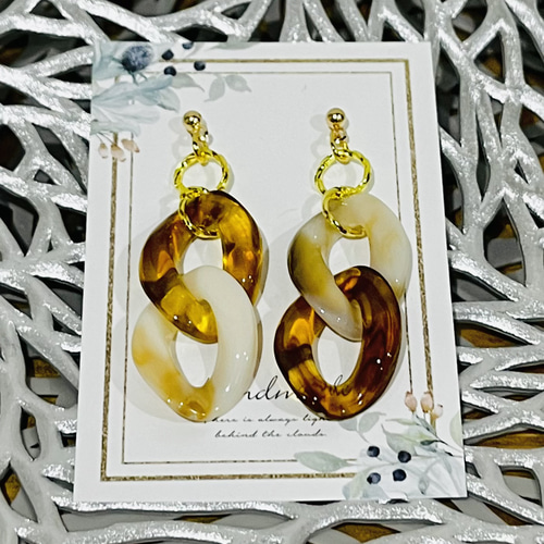 ピアス べっ甲 プラスチックチェーン ゴールド イヤリング ピアス 