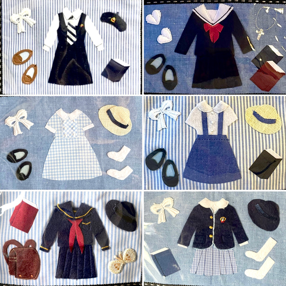 ミニチュア制服モチーフオーダー ネイビー帆布のポーチ 通学グッズ 3枚目の画像