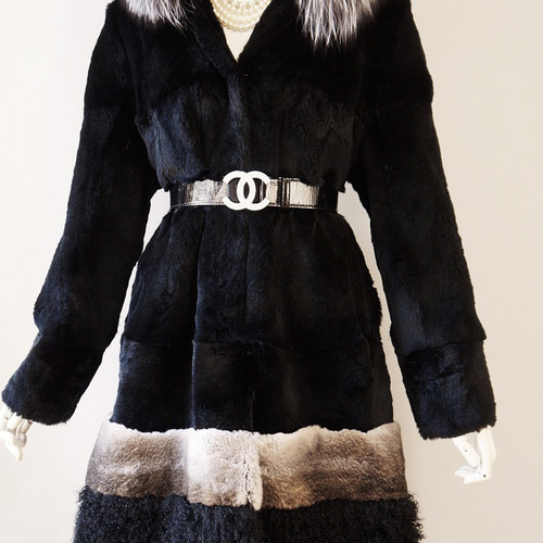 チンチラ、シルバーフォックス毛革コート