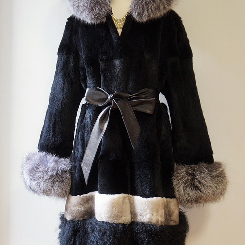 チンチラ、シルバーフォックス毛革コート