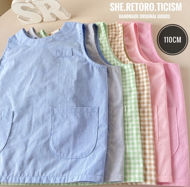 ☆110cm☆すぐに発送できる袖無しスモック☆ ＃後ろゴム