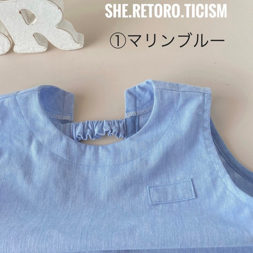 ミモザ 後ろゴム 袖なしスモック 再販☆110cm☆すぐに発送できる袖無しスモック☆ ＃後ろゴム