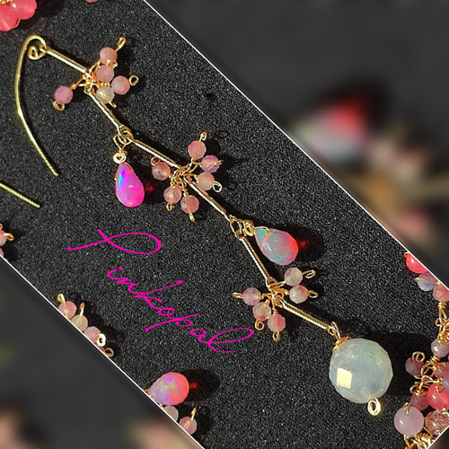 14Kgf 仏製 高品質 【ピンクパープルオパールピンクトルマリンピアス】