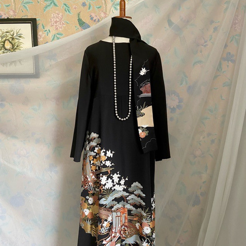 着物リメイク留袖Aライン前あきドレス