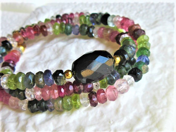 【B27】　ネックレス　カットグリーントルマリン　カットトルマリングラデーション　天然石　天然石ビーズアクセサリー