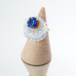 閒聊戒指，也可用於繫圍巾 175 均碼串珠刺繡戒指 藍色寶石超大戒指 第5張的照片