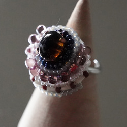 閒聊戒指，也可用於繫圍巾 177 均碼珠繡戒指 棕色 紫色 Bijou 超大戒指 第1張的照片