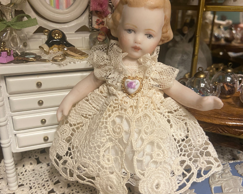 ピンクの大きなリボンの可愛いフラッパーガール＊/Antique Doll