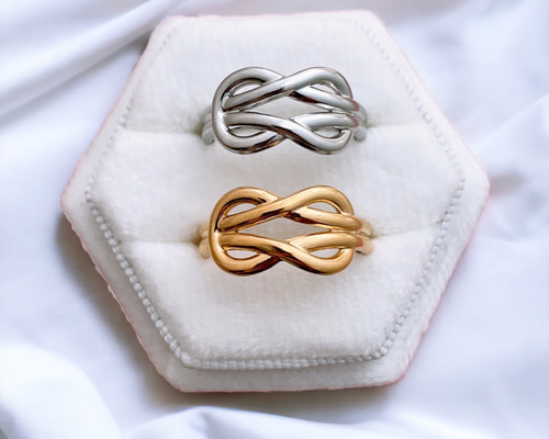 サージカルステンレスリング》抱きあわじ結び風 水引 指輪 金属