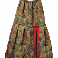 アニマルサファリ　ゴブラン織り×タータンチェック　裾プリーツロングスカート 3枚目の画像