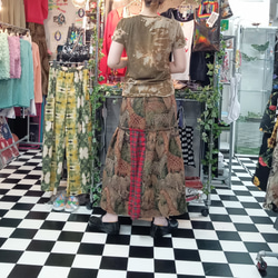 アニマルサファリ　ゴブラン織り×タータンチェック　裾プリーツロングスカート 5枚目の画像