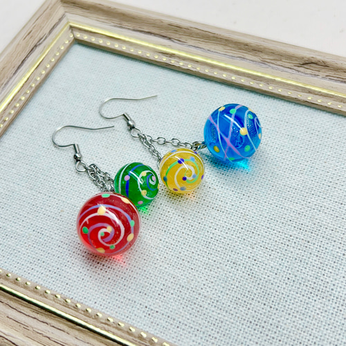 ダブルヨーヨーピアス/ヨーヨーイヤリング ピアス（フック・チェーン