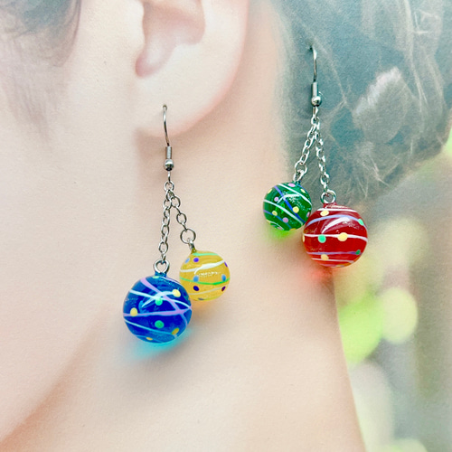 ダブルヨーヨーピアス/ヨーヨーイヤリング ピアス（フック・チェーン