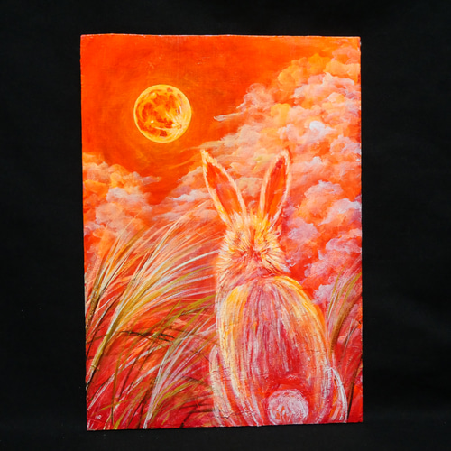 油絵 油彩 油彩画 絵画 絵【オレンジの月うさぎ】 7b32cf20f96a73264dfa2d0c50d9d7
