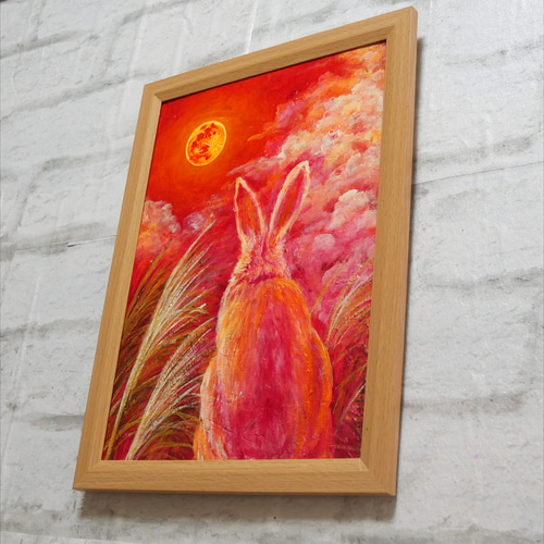 油絵 油彩 油彩画 絵画 絵【オレンジの月うさぎ】 絵画 HR