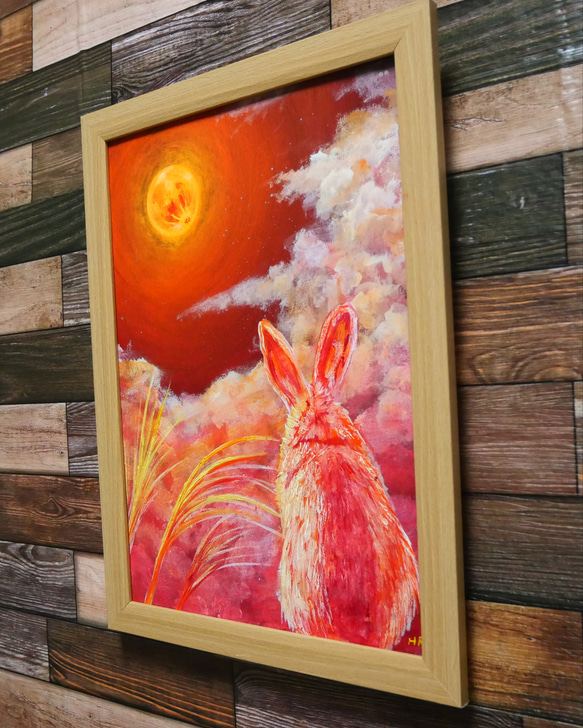 油絵 絵画 【オレンジ月のうさぎ】 3枚目の画像