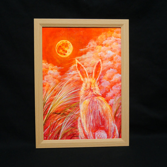 油絵 油彩 油彩画 絵画 絵【オレンジの月うさぎ】 絵画 HR 通販