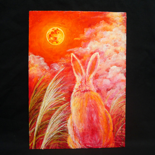 油絵 油彩 油彩画 絵 絵画【お月見うさぎ】 油絵 油彩 油彩画 絵 絵画【お月見うさぎ】 | HIROSHI1990