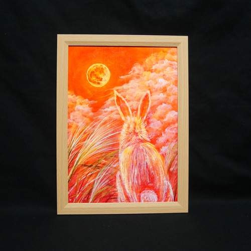 油絵 油彩 油彩画 絵画 絵【オレンジの月うさぎ】 絵画 HR 通販