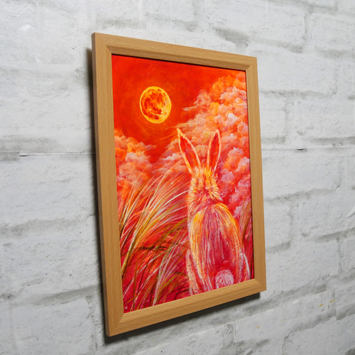油絵 油彩 油彩画 絵画 絵【オレンジの月うさぎ】 絵画 HR 通販
