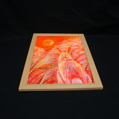 油絵 油彩 油彩画 絵画 絵【オレンジの月うさぎ】 絵画 HR 通販