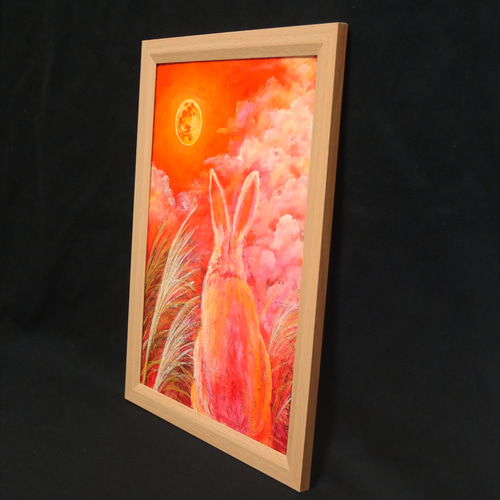 油絵 油彩 油彩画 絵 絵画【お月見うさぎ】 油絵】【お月見に満月の星空を見上げるウサギ】#油絵 #手書き