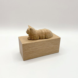 【色付けセミオーダー】木彫のねこ　ぺったり猫 6枚目の画像