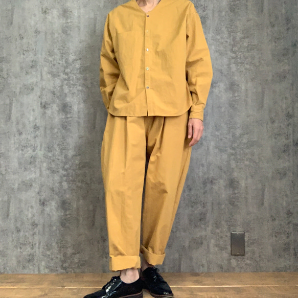 Sale ヘンプコットンシャツ マスタード  Hemp cotton shirts mustard 5枚目の画像