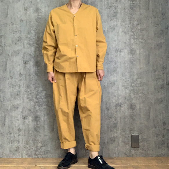 Sale ヘンプコットンシャツ マスタード  Hemp cotton shirts mustard 3枚目の画像