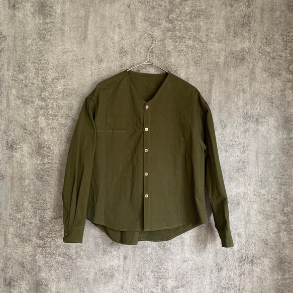 Sale ヘンプコットンシャツ カーキ Hemp cotton shirts khaki 1枚目の画像