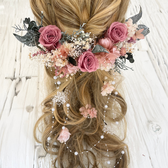 スモーキーピンク　髪飾り　ヘッドドレス　 2枚目の画像